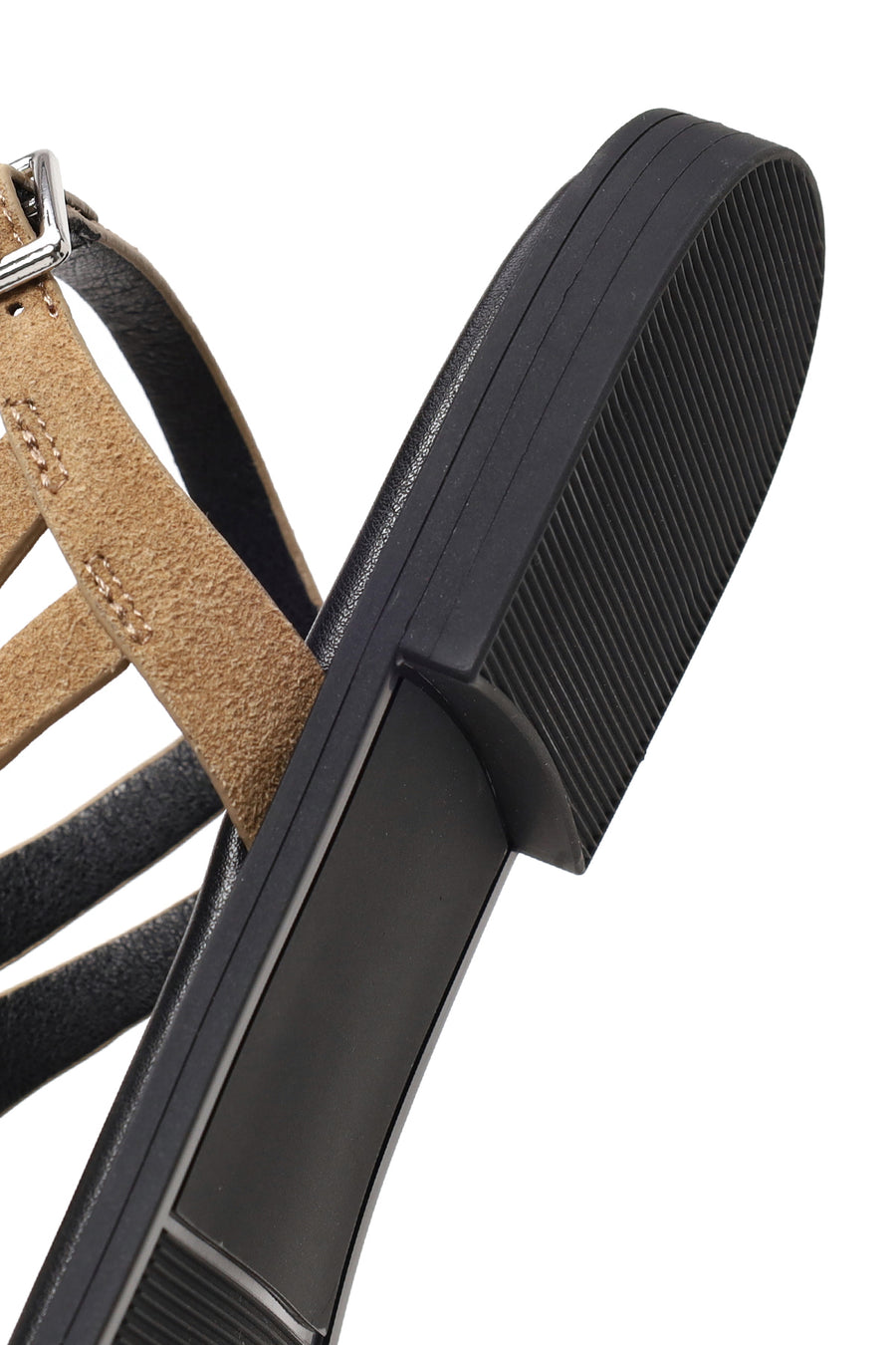 Woman Beige Buckled Toe-Post Suede Sandal