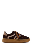 Woman Brown Lace-Up Charm Suede Leather Sneaker | Derimod