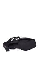 Women's Black Leather Heeled Slippers | Derimod