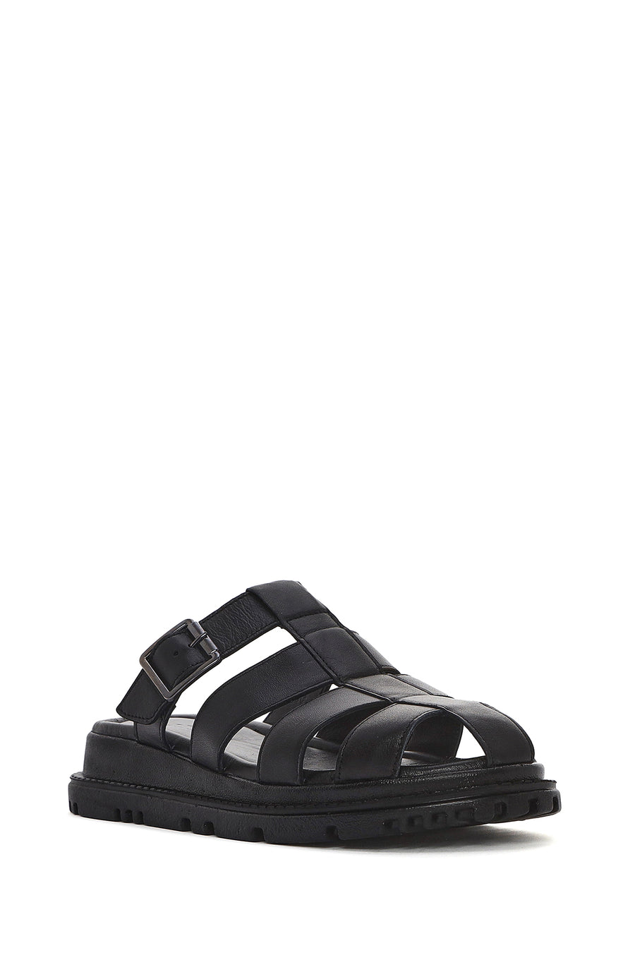 
Women's Black Thick Sole Leather Slippers
