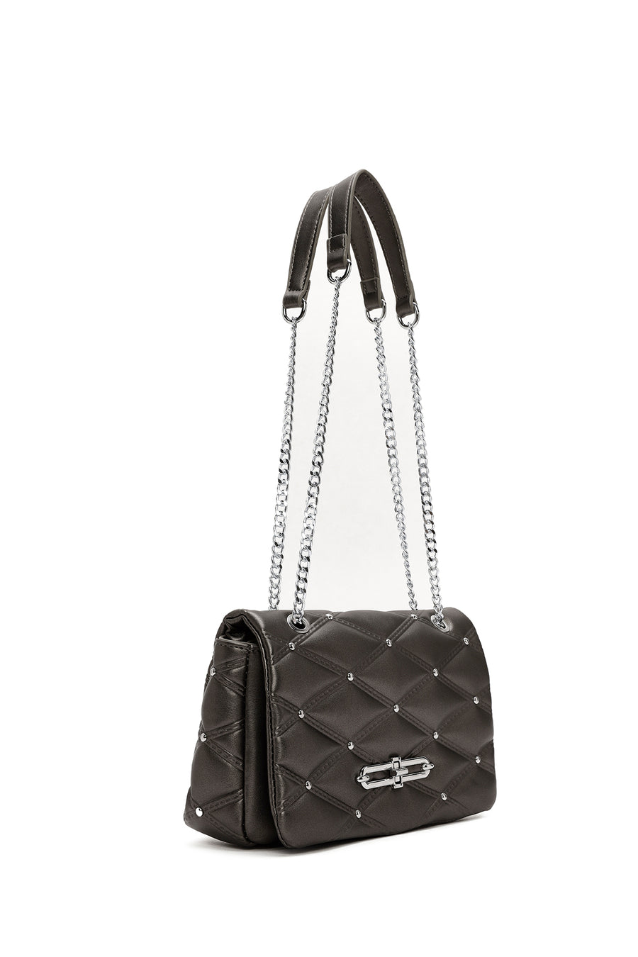 Women's Grey Long Strap Quilted Patterned Shoulder Bag