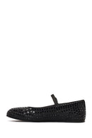 Women's Black Stone Leather Ballet Flats | Derimod