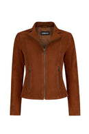Lara Woman Tan Short Suede Jacket | Derimod