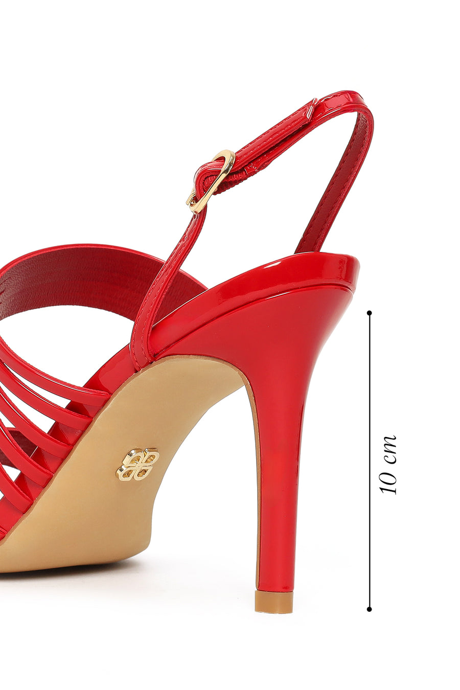 Woman Red Buckled Ankle Strap Slim High-Heeled Patent Leather Sandals