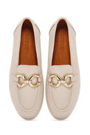 Women's Cream Leather Masculine Loafer | Derimod