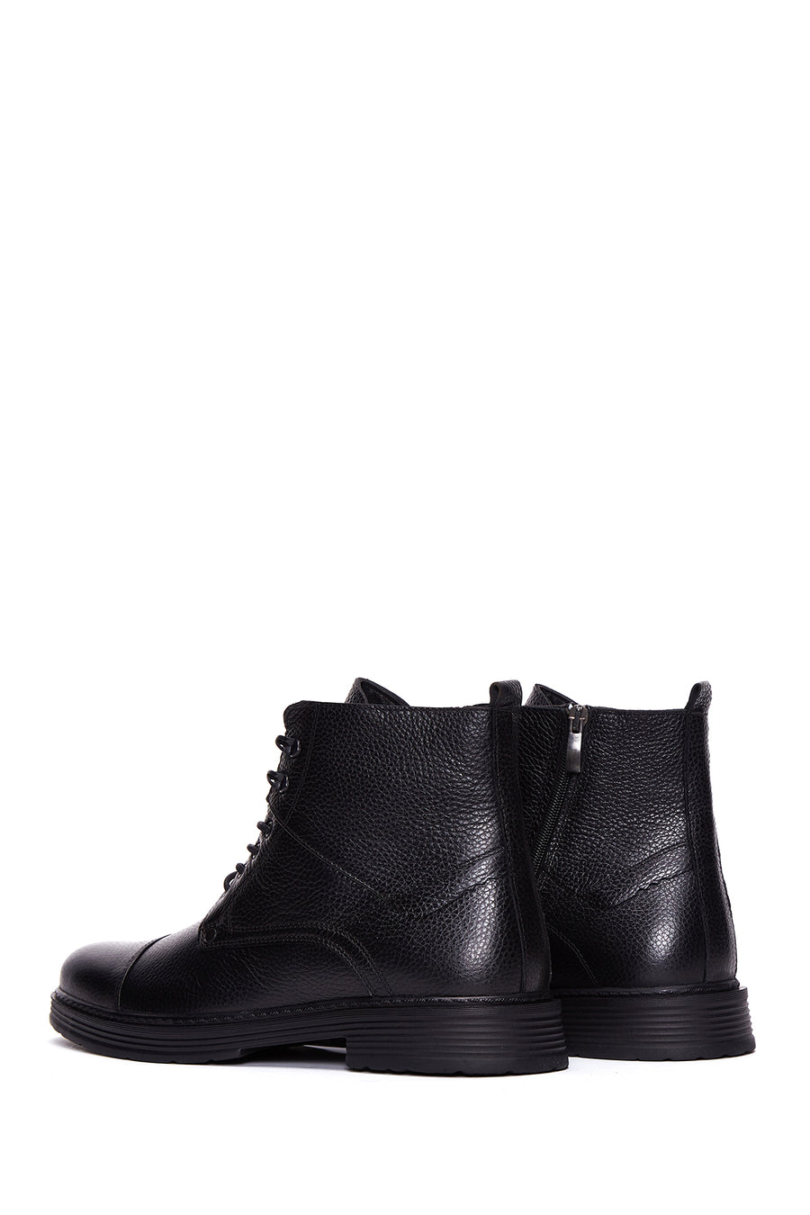 Men's Black Leather Flat Boots