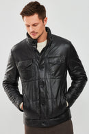 Lorenzo Men's Black Puffer Leather Jacket | Derimod