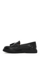 Women's Black Tassel Leather Loafer | Derimod