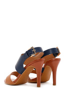 Women's Navy Blue Thin Heeled Sandals | Derimod