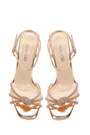 Women's Pink Ankle Buckle Stoned Thin Heel Sandals | Derimod