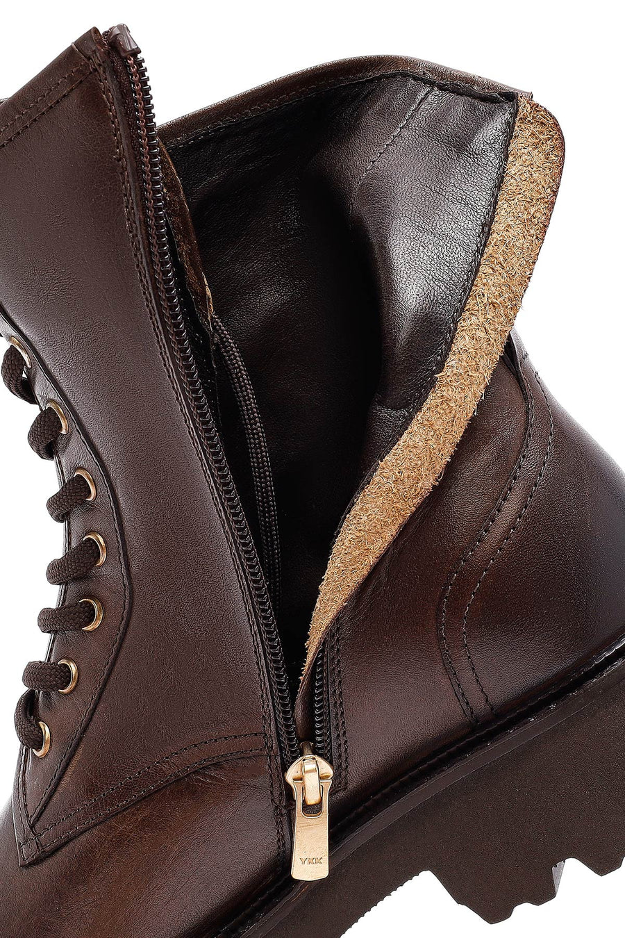 Woman Brown Zippered Leather Postal Boots