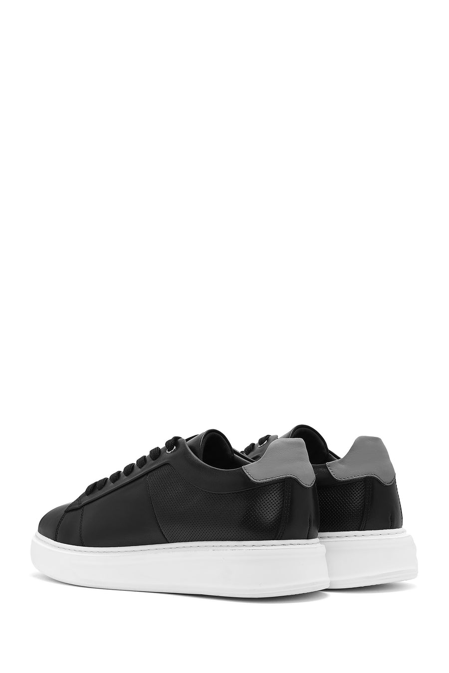 Erkek Siyah Bağcıklı Kalın Tabanlı Deri Sneaker
