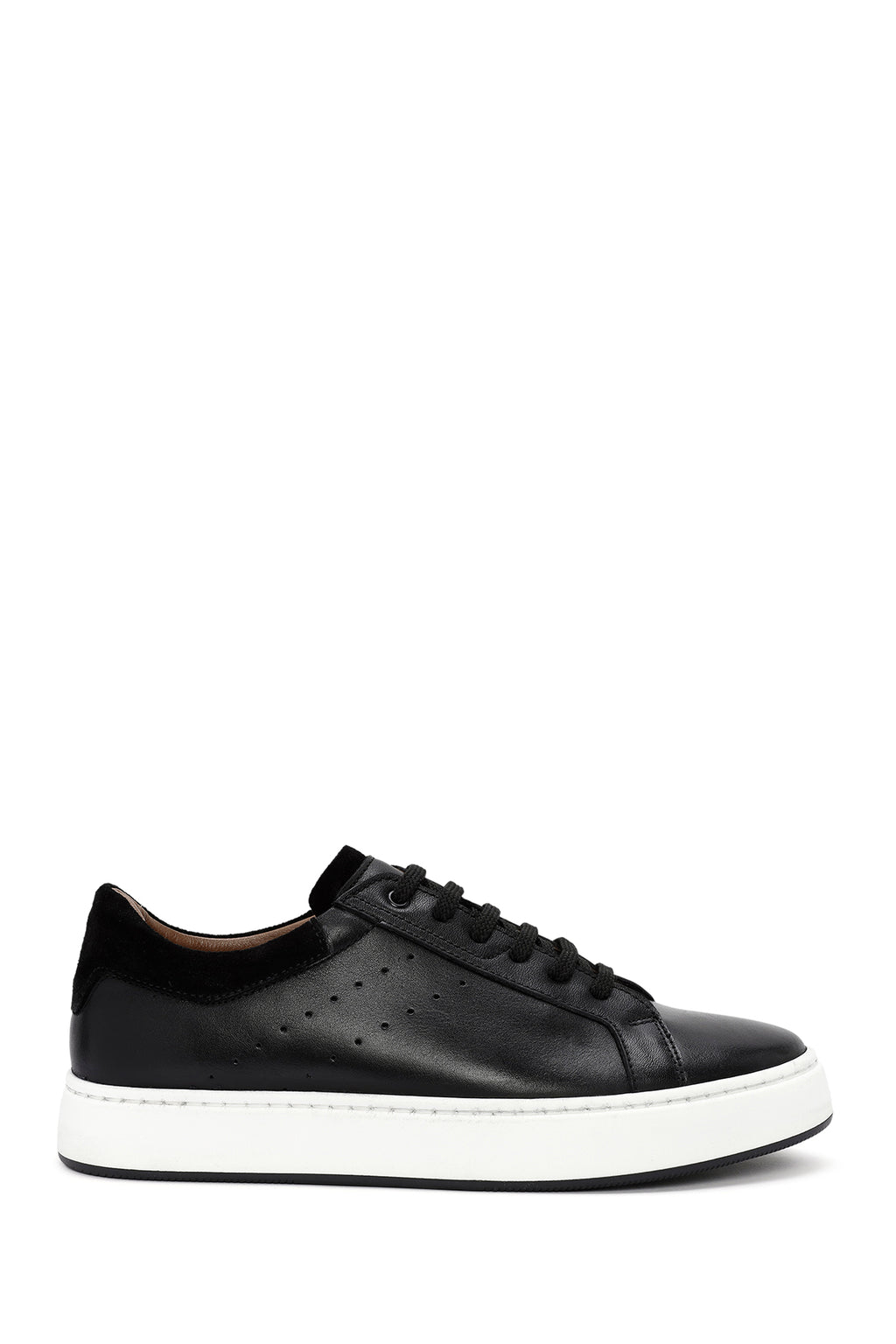 Erkek Siyah Bağcıklı Deri Sneaker