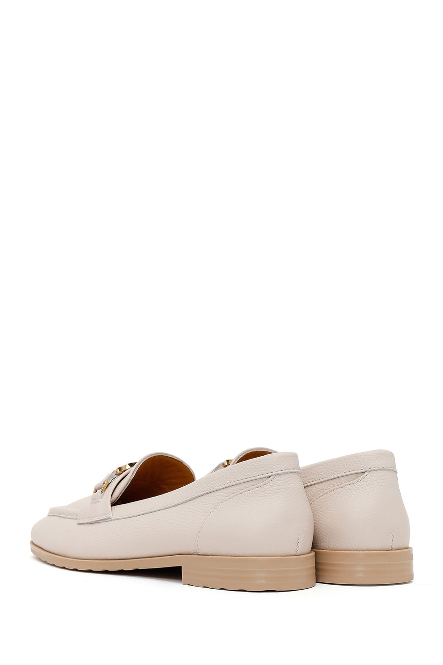 Woman Cream Buckled Masculine Leather Loafer