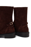 Woman Brown Buckled Suede Boots | Derimod