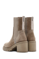 Women's Beige Suede Leather Heeled Chelsea Boots | Derimod