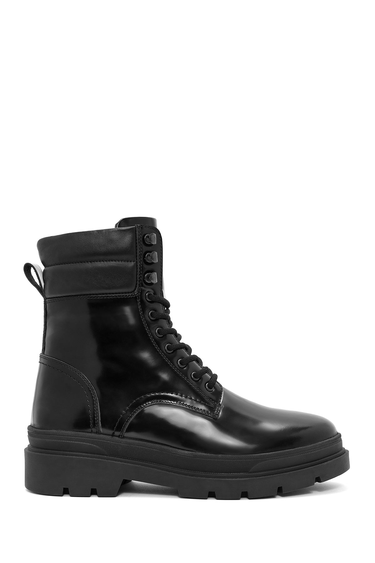 Men's Black Zippered Leather Combat Boots 24WFD701522 | Derimod