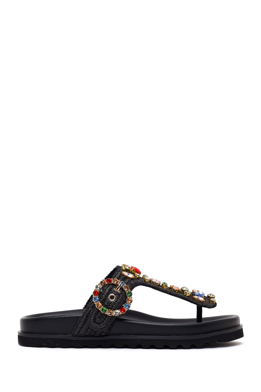 Woman Black Rhinestone Straw Flip-Flops 26SFD4420M7 | Derimod