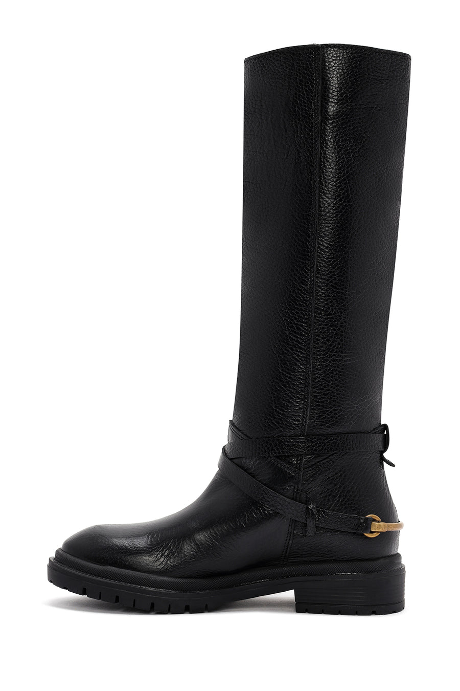 Women's Black Buckle Detailed Leather Boots