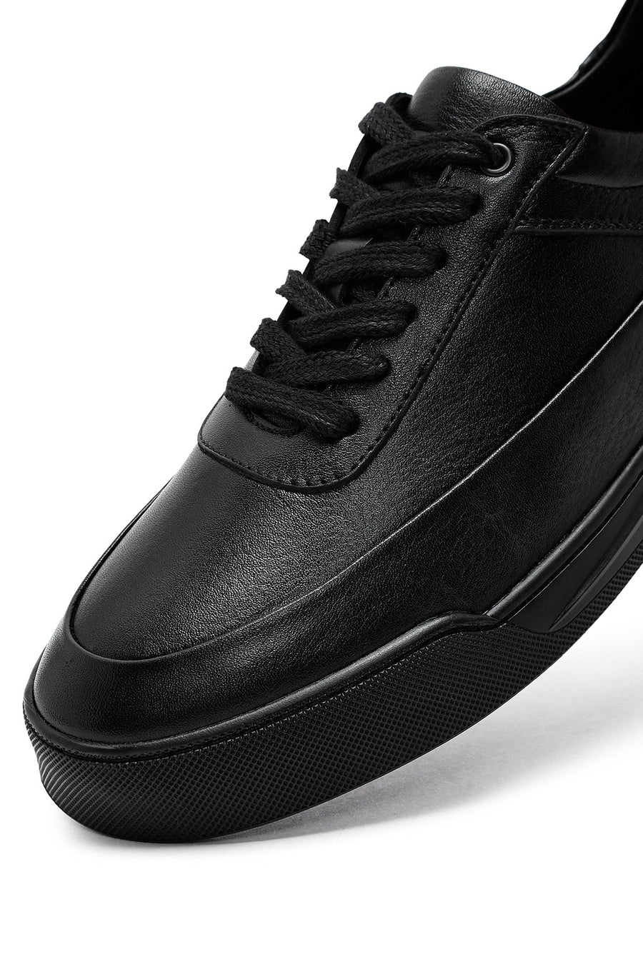 Erkek Siyah Bağcıklı Deri Sneaker