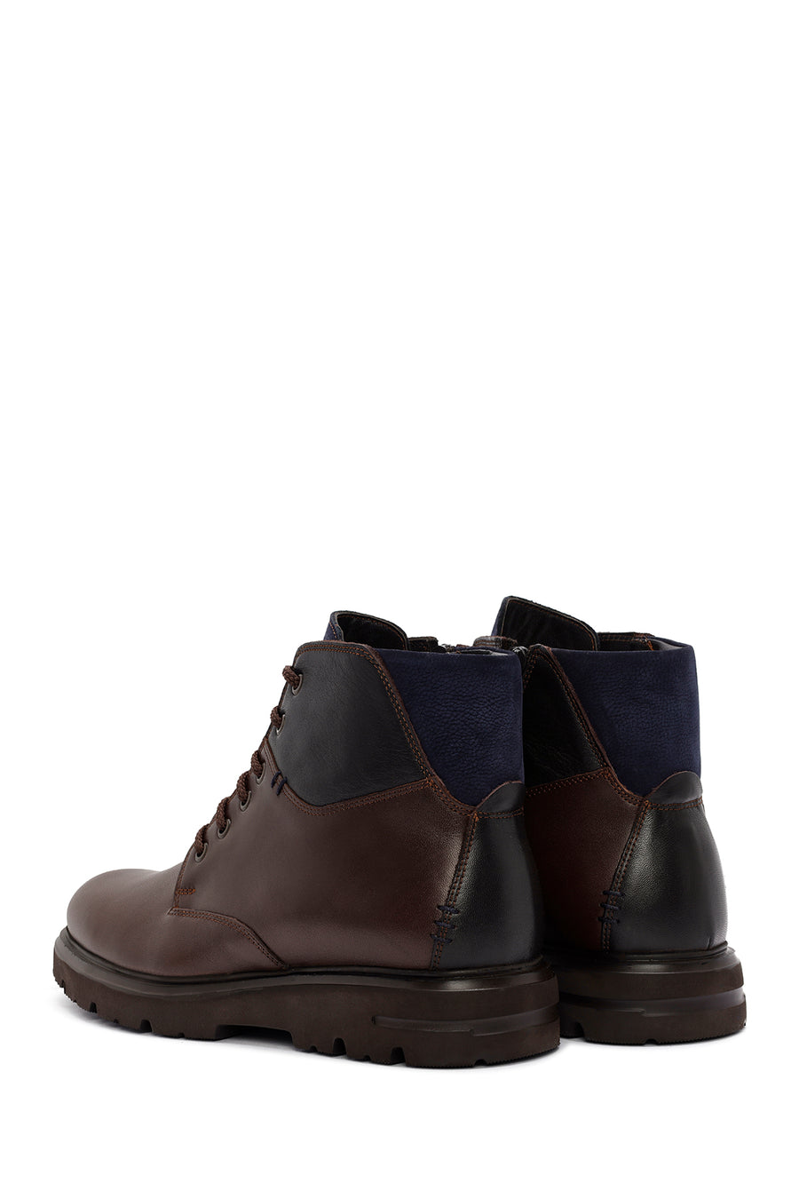 Men's Brown Lace-Up Zipper Detailed Leather Casual Boots
