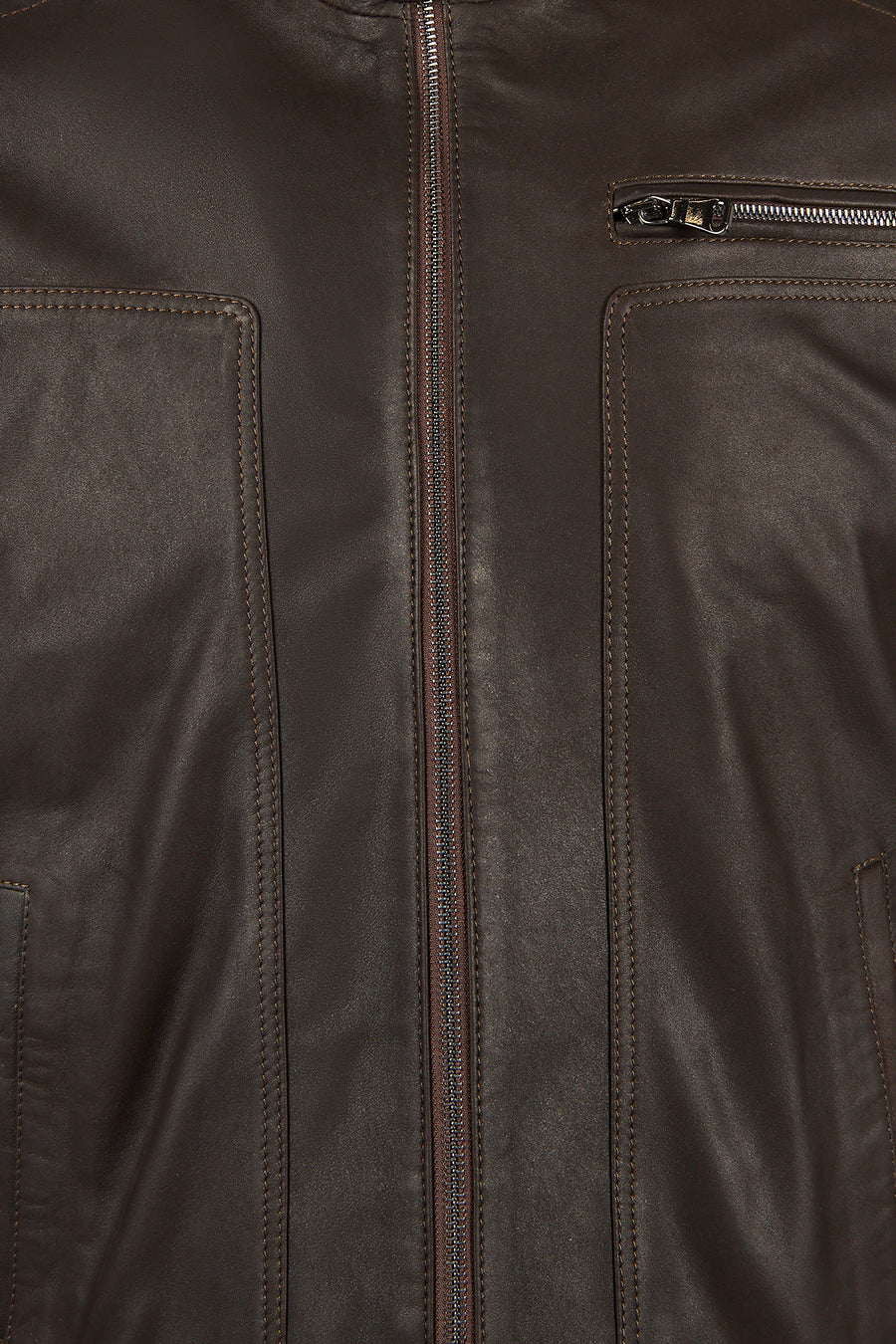 Felibe Male Brown Mandarin Collar Leather Jacket
