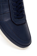 Male Navy Lace-up Leather Casual Sneaker | Derimod