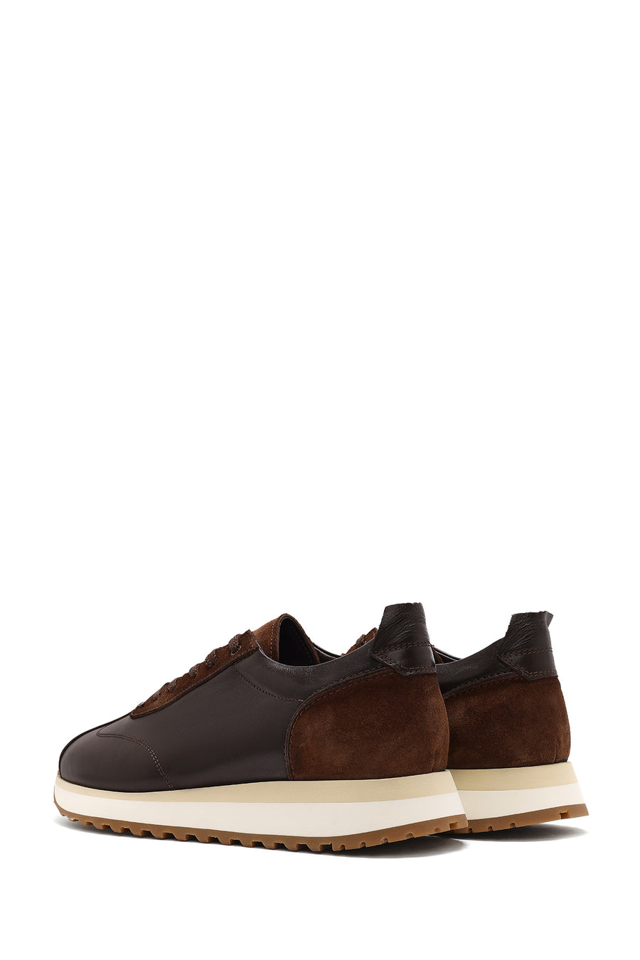 Men's Brown Lace-up Thick-Sole Leather Sneaker