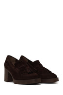 Woman Brown Chunky-Heeled Tasselled Suede Loafer | Derimod