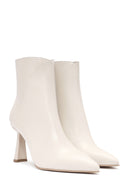 Women's Cream Zippered Thin Heel Leather Boots | Derimod