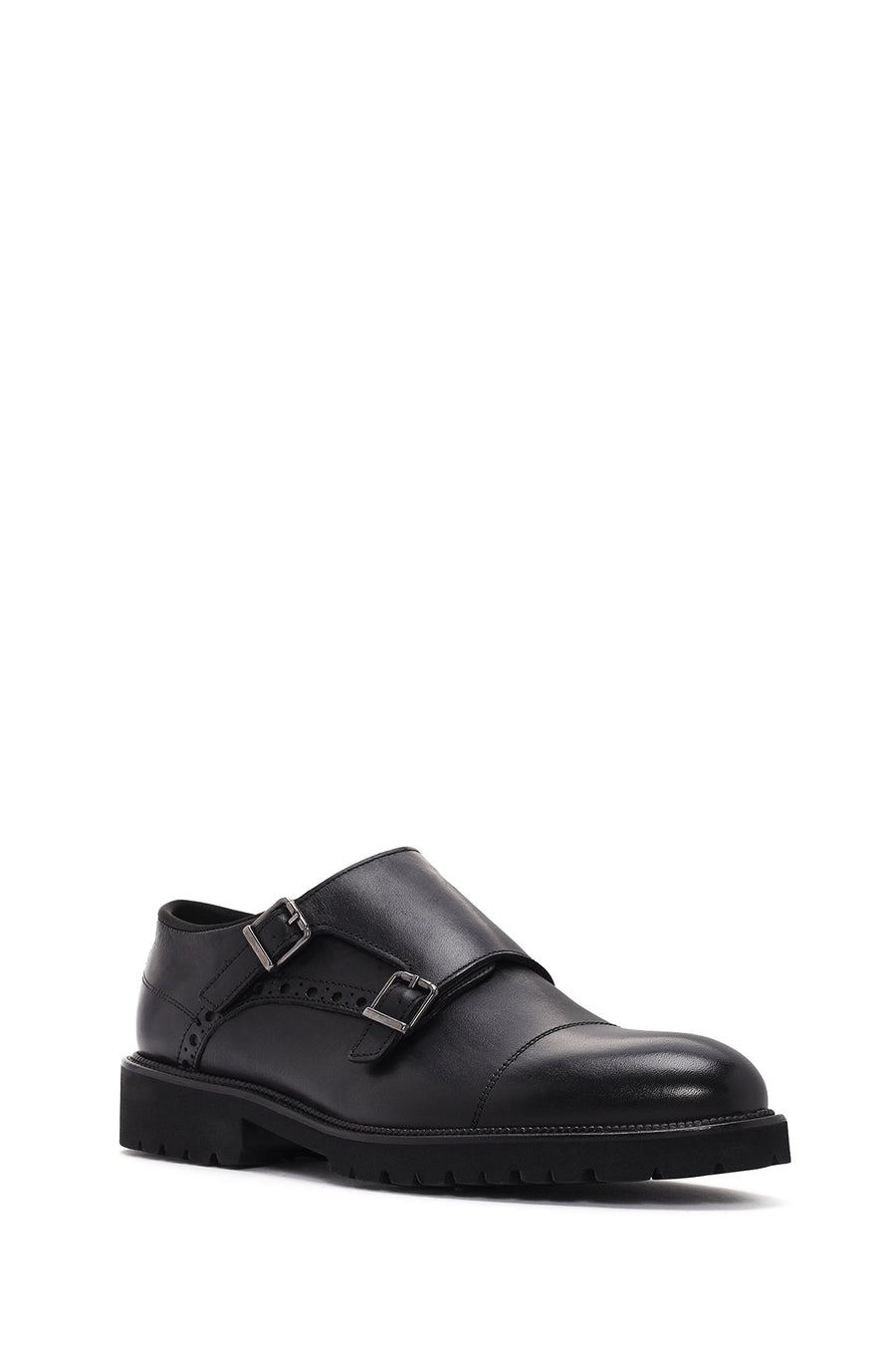 Men's Black Leather Double Buckle Casual Shoes