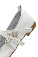 Women's White Buckled Leather Ballerinas | Derimod