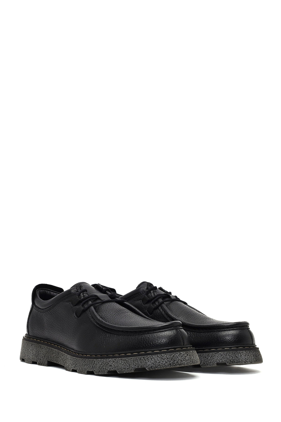 Male Black Lace-Up Thick-Soled Leather Casual Shoes