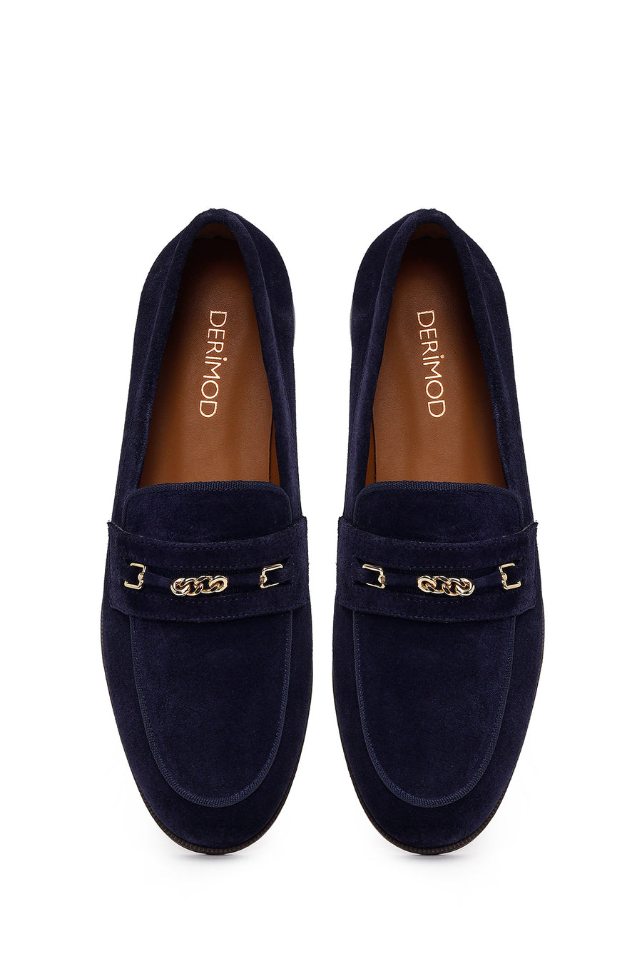 Woman Navy Buckled Suede Masculine Loafer