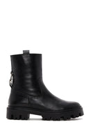 Women's Black Leather Zipper Classic Boots | Derimod