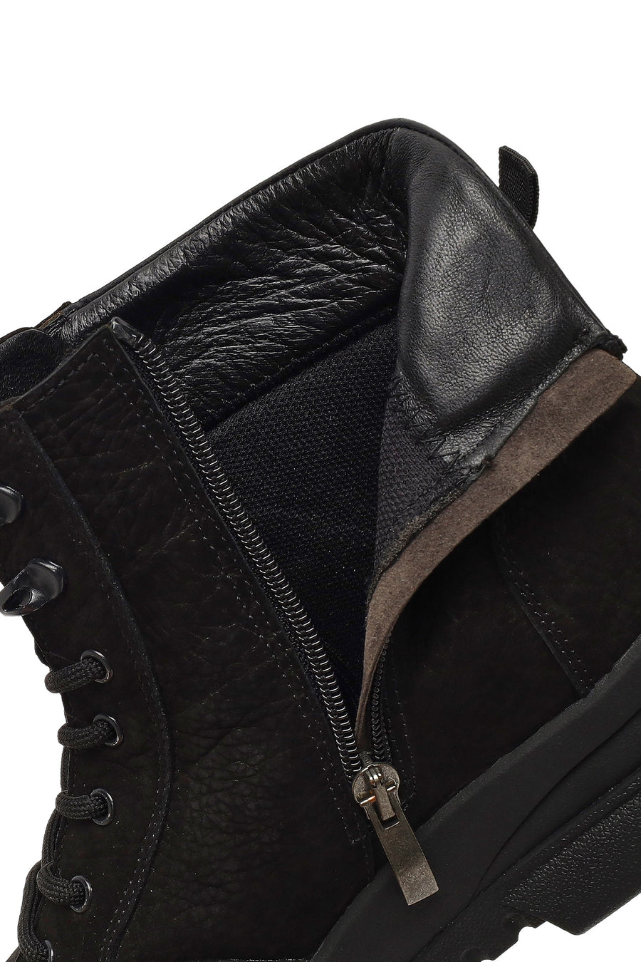 Men's Black Lace-Up Zipper Nubuck Leather Casual Boot