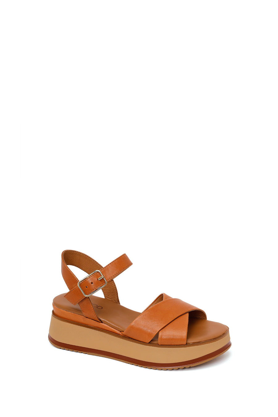 Women's Tan Ankle Strap Thick Soled Leather Sandals