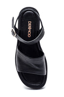 Women's Black Leather Flat Sandals | Derimod