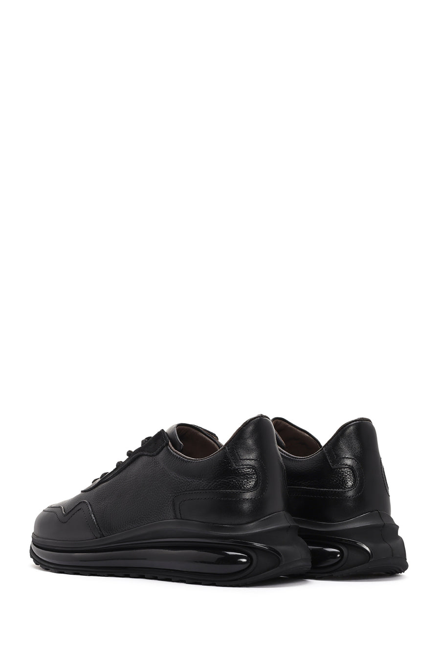 Erkek Siyah Kalın Tabanlı Bağcıklı Deri Casual Sneaker