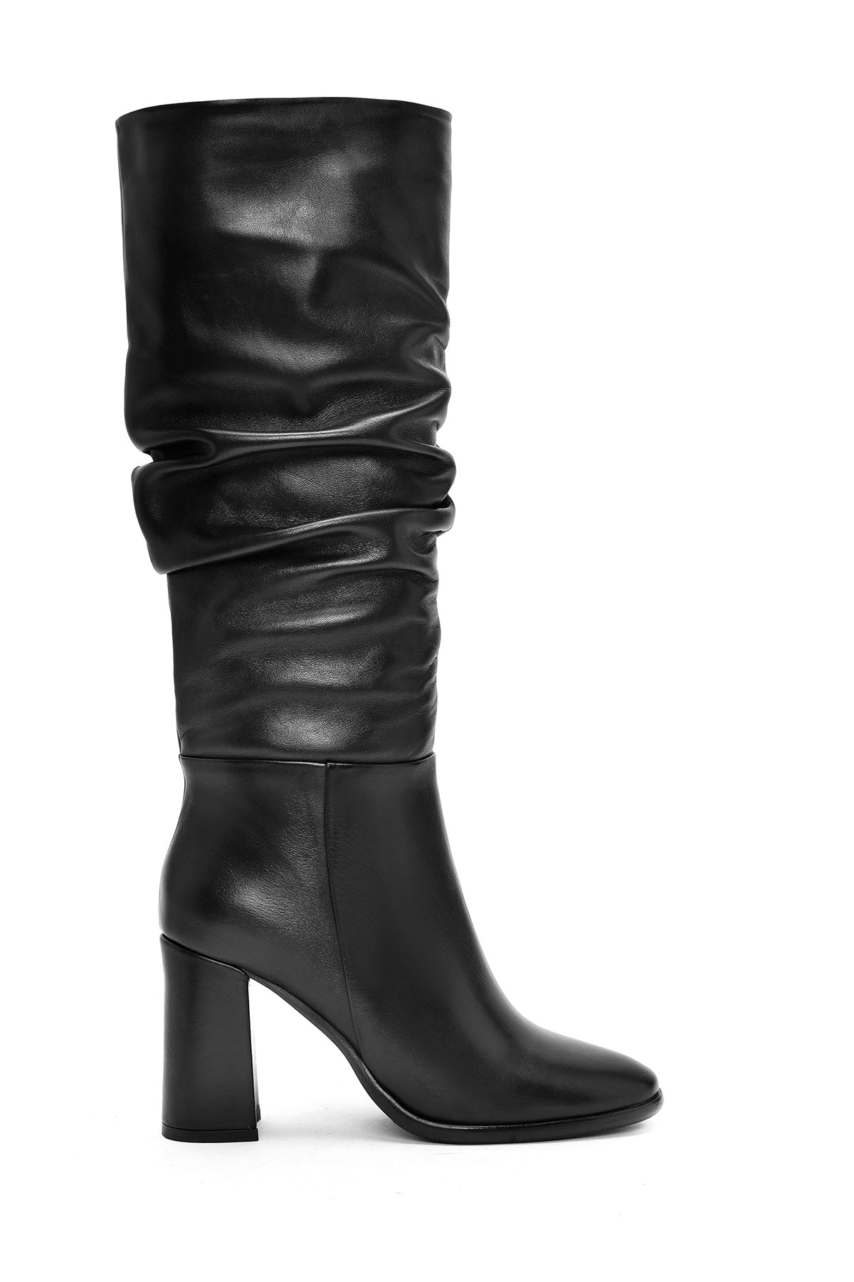 Women's Black Zippered Thick Heel Leather Boots 24WFD281118 | Derimod