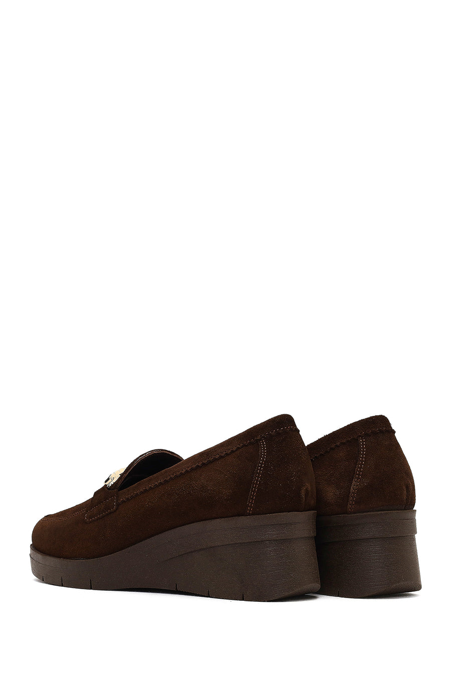 Kadın Kahverengi Tokalı Dolgu Topuklu Süet Deri Comfort Loafer