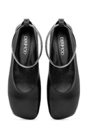 Women's Black Metal Detailed Leather Ballerinas | Derimod