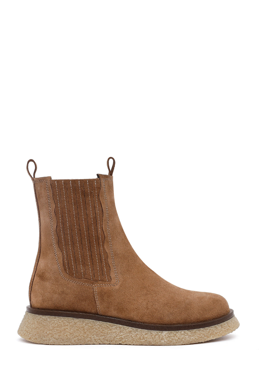 Women's Camel Thick-Soled Suede Leather Chelsea Boot 25WFD511410 | Derimod
