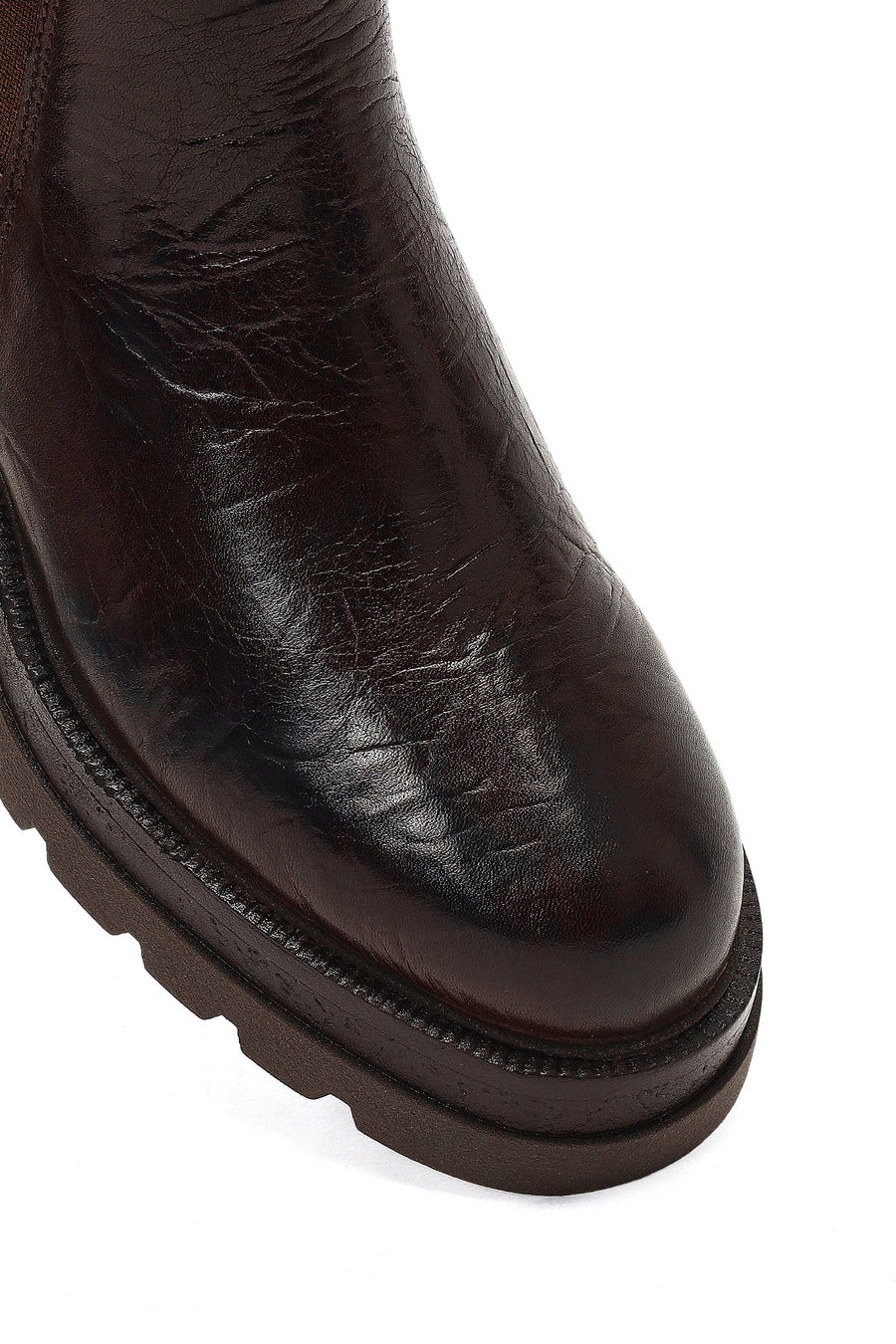 Woman Brown Thick-Soled Leather Chelsea Boots