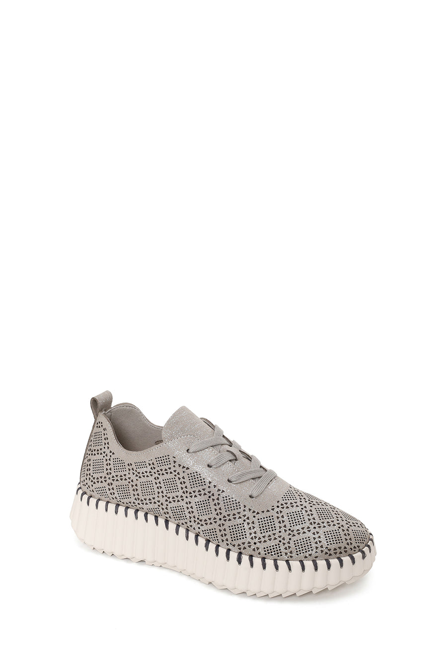 Kadın Gri Bağcıklı Kalın Tabanlı Desenli Sneaker