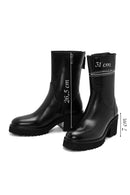 Women's Black Double Zipper Thick Heel Leather Boots | Derimod