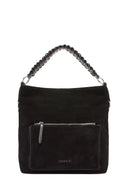 Women's Black Short and Long Strap Suede Shoulder Bag | Derimod