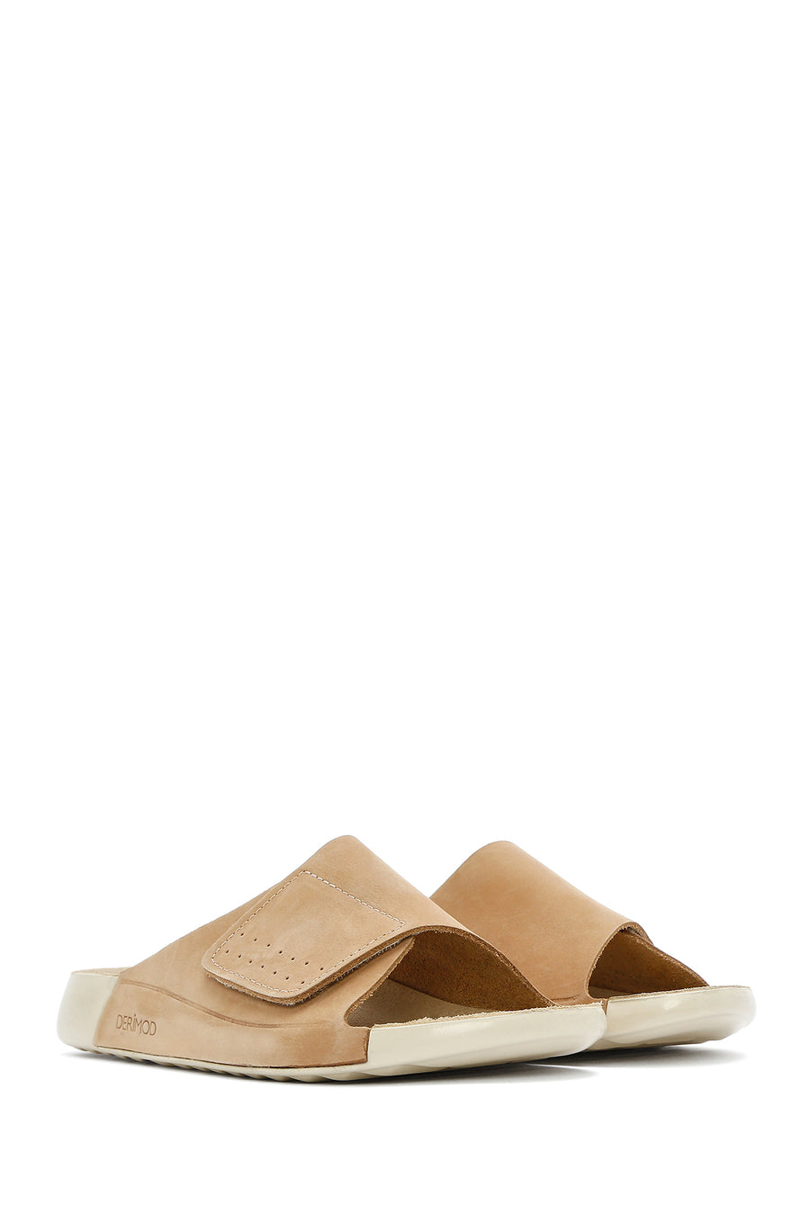 Women's Beige Nubuck Leather Comfort Slippers