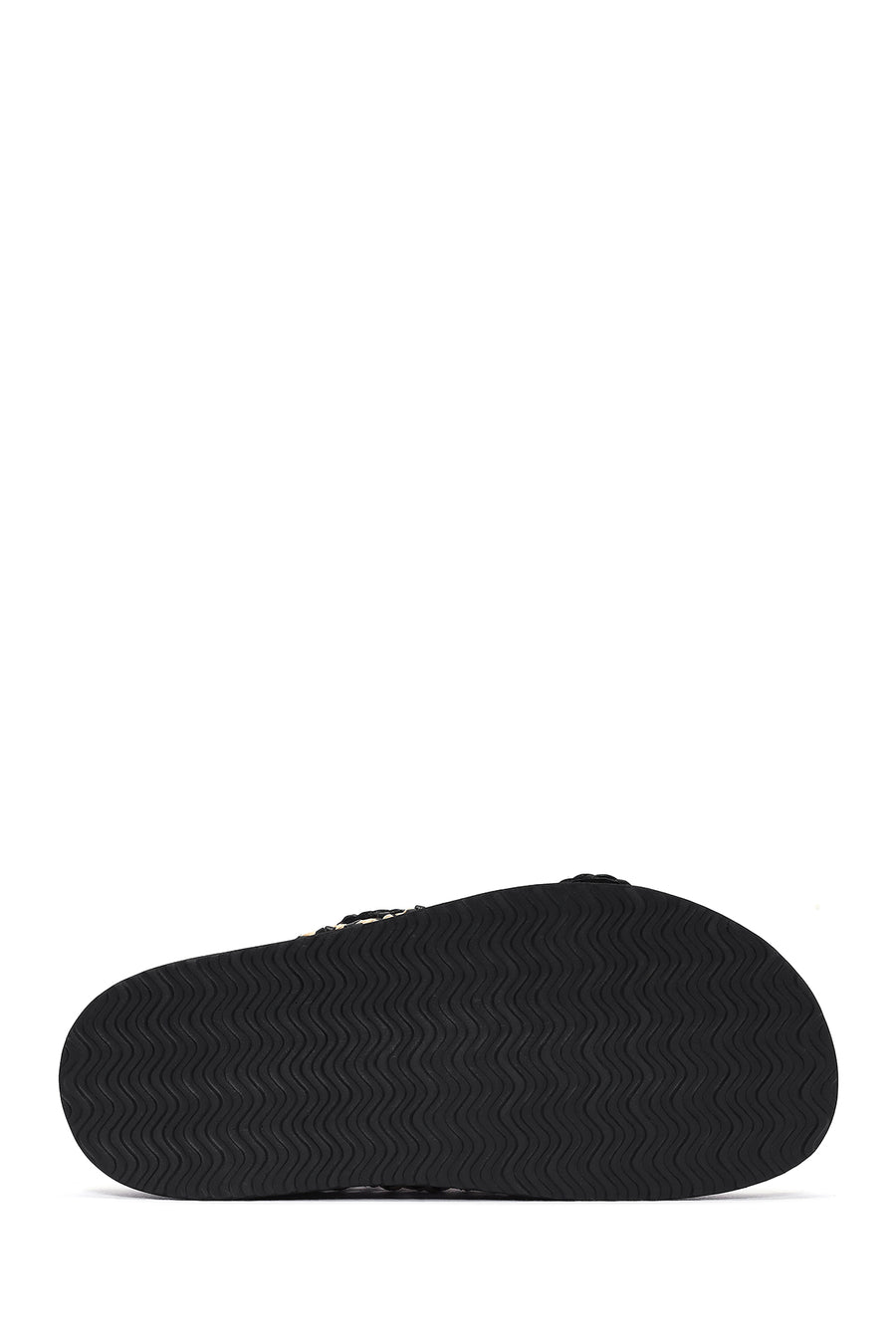 Women's Black Double Buckle Straw Leather Slippers
