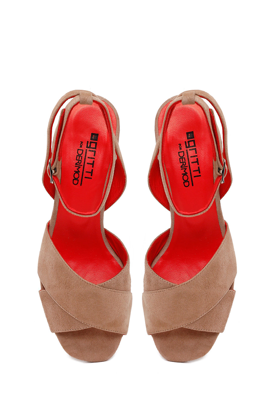 Derimod Gritti Woman Mink Ankle-Buckle Short Chunky-Heel Suede Sandal